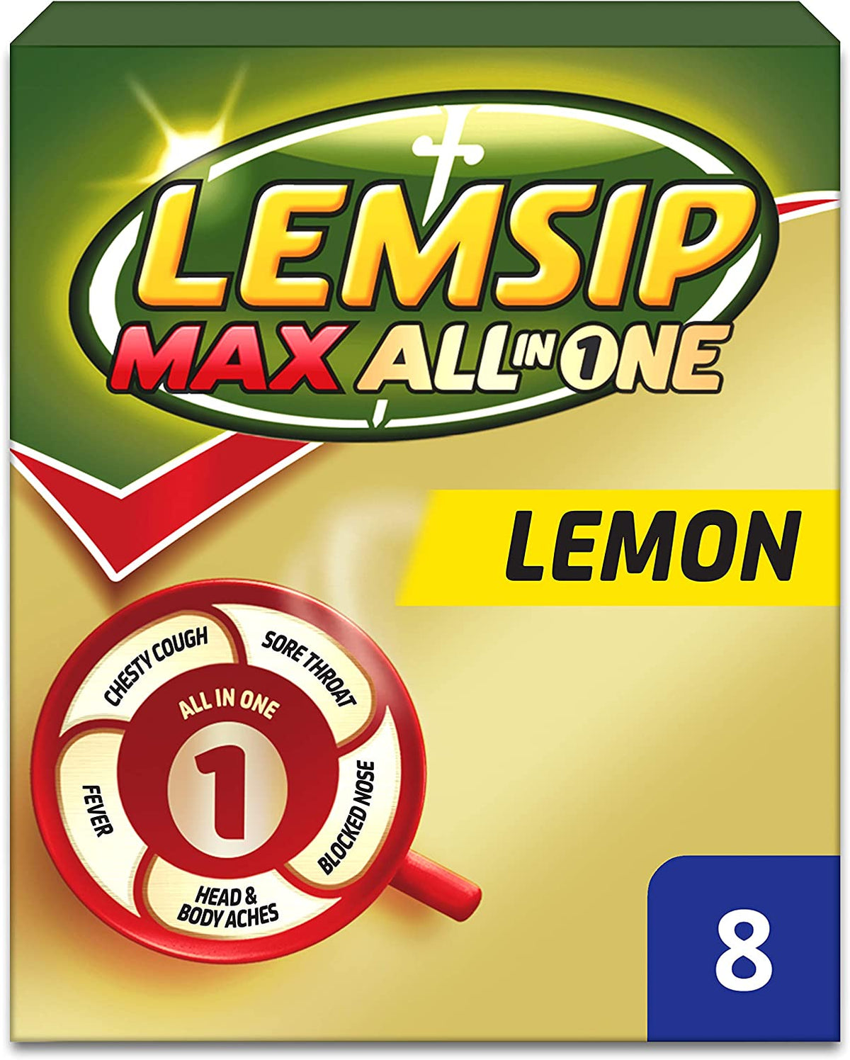 Lemsip Max All in One Cold & Flu Lemon Sachets, With Paracetamol, Pack Of 8